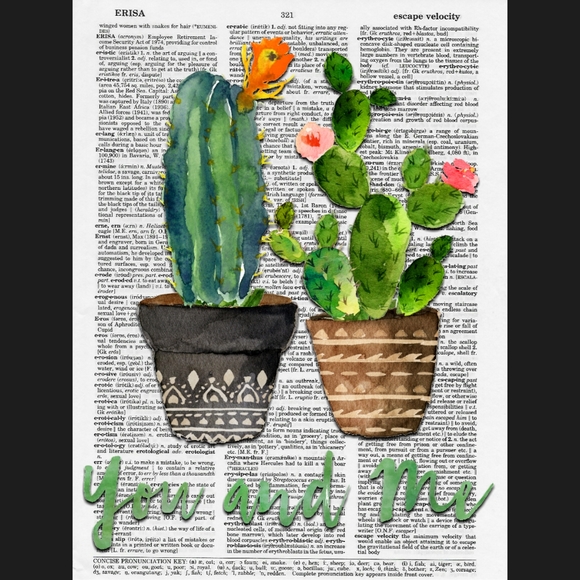 Handmade Other - Cactus Duo Dictionary Art Print Succulent Decor